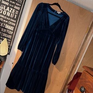 Baltic Born Deep Blue Velvet Long Sleeve Dress